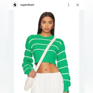 Superdown Sophia Green Striped Sweater size M